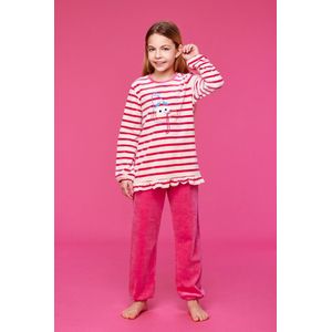 Woody pyjama velours meisjes/dames - fuchsia gestreept - kalkoen - 232-10-PDL-V/927 - maat 164