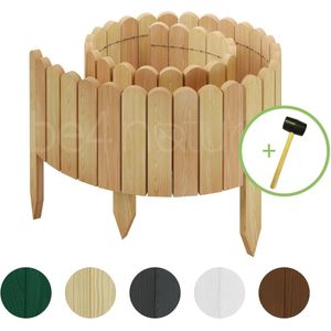 be4nature Flexibele Rolboarder hout 200 x 20 cm Lichtbruin Geïmpregneerde incl. rubberen hamer Borderrand tuin van dennenhout Tuinafscheiding Gazonafscheiding Borderrand