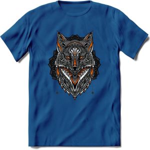 Vos - Dieren Mandala T-Shirt | Oranje | Grappig Verjaardag Zentangle Dierenkop Cadeau Shirt | Dames - Heren - Unisex | Wildlife Tshirt Kleding Kado | - Donker Blauw - L