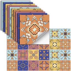 Set 24 Tegelstickers met Kleurrijk Frans Vintage Design - 15x15CM - Zelfklevende Tegels voor badkamer, keuken, meubels - Plaktegels