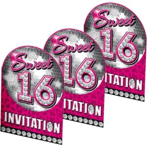 Sweet 16 thema party uitnodigings kaarten 32x stuks - Uitnodigingen van papier