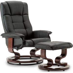 MCombo 9019 Relaxstoel met Hocker – 360° Draaibaar & Verstelbaar - Kunstleer Zwart