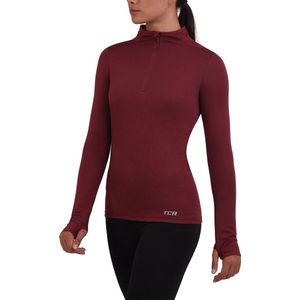 TCA Dames Cloud Fleece ¼ Zip Thermische Hardloop Top met Ritszakje - Cabernet, L