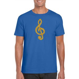 Gouden muzieknoot G-sleutel / muziek feest t-shirt / kleding - blauw - voor heren - muziek shirts / muziek liefhebber / outfit M