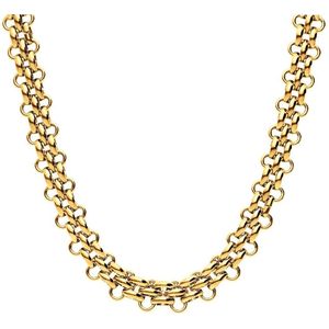 Lucardi Dames Stalen goldplated ketting chunky multi - Ketting - Staal - Goudkleurig - 47 cm