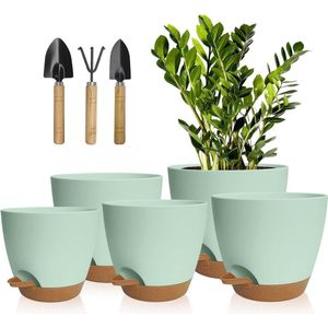 Green Harmony Bloempotten-kunststof-met-irrigatiesysteem-zelfbewatering-voor-binnen-balkon-tuin-planten-vetplanten-substraatgroei-groenbruin Green Harmony - Zelfwaterende pot