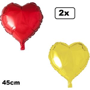 2x Folieballon Hart geel en rood (45 cm) - trouwen huwelijk bruid hartjes ballon feest festival liefde white