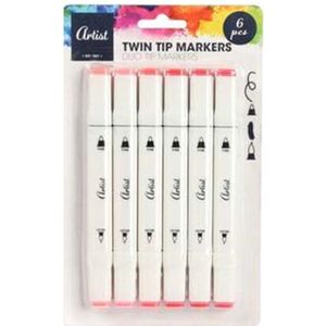 Artist - Stiften Roze - Twin Tip Markers - Duo Tip Markers - Alcohol Markers - Stiften Volwassenen - Markeerstiften - Kleur Stiften - Dikke Stiften - Fineliners - Kinderen - 6 kleuren