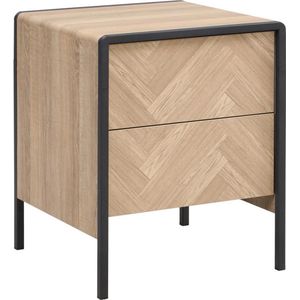 Vente-unique Nachtkastje - 2 lades - MDF en metaal - Kleuren: houtlook en zwart - TUMACO L 40 cm x H 50 cm x D 40 cm