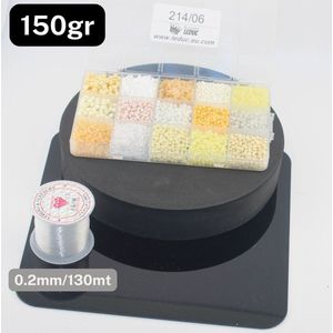 1 Doosje met CRYSTAL PARELS/KRALEN + 1 Rolletje Crystal Transparante Draad, Kleur 06 BEIGE TINTEN