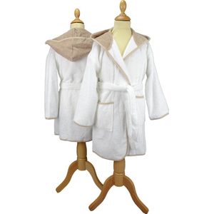 ARTG® Boyzz & Girlzz - Kinder Badjas met Capuchon - Wit met Beige - White/Sand - Maat 140/152