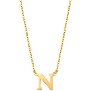 New Bling 9NBG-900N Gouden Ketting met Letter N - 6mm - Ankerschakel - 38+2,5+2,5cm - 14 Karaat - Goud