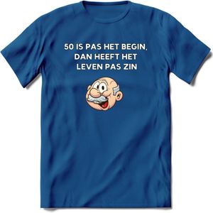 50 is pas het begin T-Shirt | Grappig Abraham 50 Jaar Verjaardag Kleding Cadeau | Dames – Heren - Donker Blauw - XL