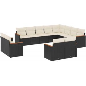 vidaXL Loungeset - Loungesets - Tuinset - Tuinbank - 12-delige Loungeset met kussens poly rattan zwart