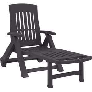 vidaXL Ligbed inklapbaar met wielen - Antraciet Ligbed - Tuinset - Lounge - Relaxstoel - Buitenslaapkamer
