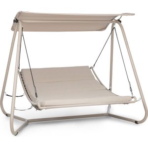 blumfeldt Garden Grove tuinstoel schommelbed, gepoedercoat stalen frame, ligvlak met afneembare en wasbare hoes, 6 cm hoge bekleding, ligstoel, Swing Bed, stalen frame, zonnedak polyester, Geschikt voor 2 personenbeige