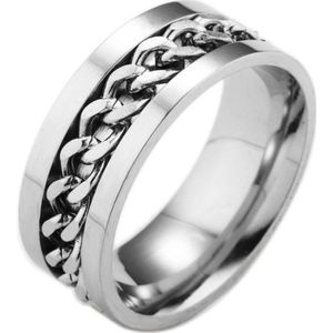 Anxiety Ring - (Kettinkje) - Stress Ring - Fidget Ring - Anxiety Ring For Finger - Draaibare Ring - Spinning Ring - Zilver - (23.25mm / maat 73)