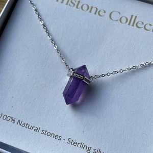 Zendaya - Zilveren hanger met Amethist - Sterling Silver 925 - Amethist - paarse Edelsteen - dubbeleinder - eco-friendly sieradendoosje - valentijn - moederdag - cadeau vrouw