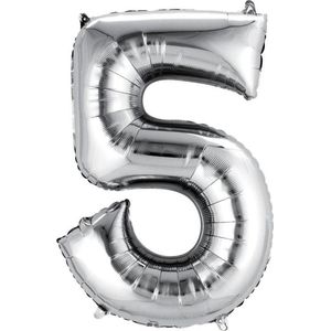 Helium ballon - Cijfer ballon - Nummer 5 - 5 jaar - Verjaardag - Zilver - Zilveren ballon - 80cm