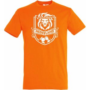 T-shirt kinderen Nederland Embleem leeuw | Oranje Shirt | Koningsdag Kleding Kinderen | Oranje | maat 128
