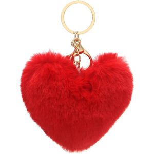 Dielay - Sleutelhanger Fluffy Hart - 10 cm - Rood