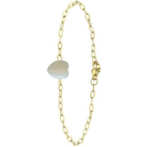 Lucardi Dames Goldplated armband met hart maansteen - Staal - Armband - Cadeau - Moederdag - 20 cm - Goudkleurig