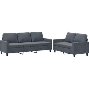 The Living Store 2-delige Loungeset met kussens fluweel donkergrijs - Loungeset - Bankstel - Fluweel Sofa - Donkere Grijze Bank - 2 Persoons Bank