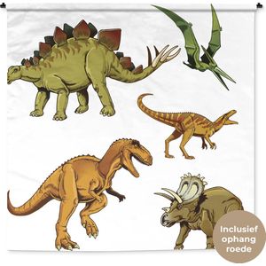 Wandkleed Dinosaurus illustratie - Een illustratie van verschillende dinosauriërs Wandkleed katoen 180x180 cm - Wandtapijt met foto