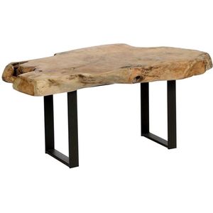 Salontafel -Bijzettafel /SALONTAFEL TEAK boomstam op U-poot - massief hout sidetable MAORI L x B = 80 x 50 cm - Hoogte 40 cm