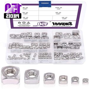 150 stuks 304 Roestvrij Staal 6 Maten Metrische Vierkante Moeren Assortimentskit - M3 M4 M5 M6 M8 M10
