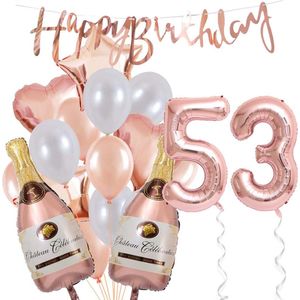 53 Jaar Verjaardag Cijferballon 53 - Feestpakket Snoes Ballonnen Pop The Bottles - Rose White Versiering