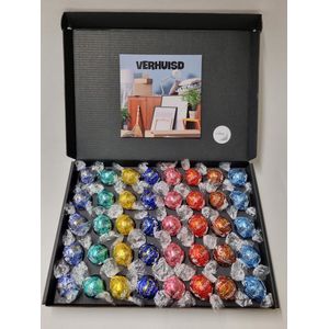 Chocolade Ballen Proeverij Pakket Groot | 40 stuks Lindt chocolade met Mystery Card 'Verhuisd' met persoonlijke (video)boodschap | Chocoladepakket | Feestdagen box | Chocolade cadeau | Valentijnsdag | Verjaardag | Moederdag | Vaderdag