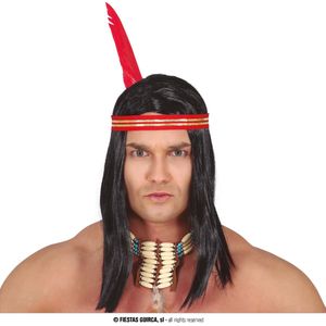 Fiestas Guirca - Indianen pruik met veer - Carnaval - Carnaval pruik - Carnaval accessoires - Pruiken