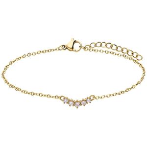 Lucardi Dames Stalen goldplated vintage armband met wit zirkonia - Armband - Staal - Goudkleurig - 19 cm