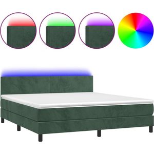 vidaXL - Boxspring - met - matras - en - LED - fluweel - donkergroen - 160x200 - cm