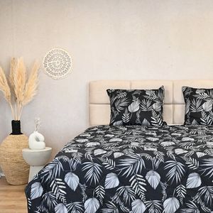 HappyBed All year dekbed enkel 260x220 - Extra breed - Wasbaar dekbed zonder overtrek - Bedrukt dekbed zonder hoes - Hoesloos Dekbed met Print - Microvezel - Black leaves