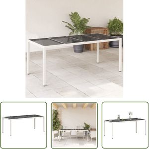 vidaXL Buitentafel - Tuin Tafel - Tuintafel met glazen blad 190x90x75 cm poly rattan wit - Eetkamertafel - Patio Set - Ratan Tafel