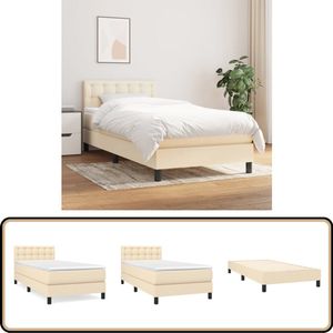 vidaXL Boxspring - Creme - Inclusief Matras 90x200 cm Boxspringbed - Boxspring - Creme Kleur - Tweepersoonsbed - Pocketvering Matras