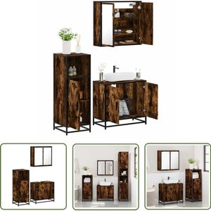 The Living Store 3-delige Badkamermeubelset bewerkt hout gerookt eikenkleurig - Badkamermeubilair - Badkamerinrichting - Badkameraccessoires - Gerookte Eiken Kleur - Houten Kast