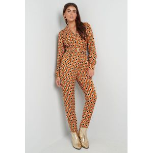 Jumpsuit retro print - oranje - ceintuur - dames - maat S