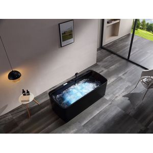 Mawialux vrijstaand massagebad met LED verlichting en bluetooth - 170x79x64cm - Mat Zwart