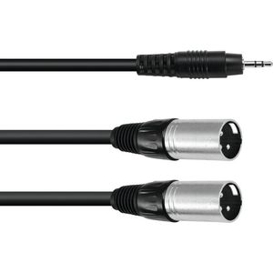 OMNITRONIC jack kabel 3 5 mm - aux kabel - audio kabel 3.5 Jack/2xXLR(M) 3m bk