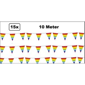 15x Vlaggenlijn Regenboog 10 meter - Kleur pride fun zomers thema feest vrolijk verjaardag festival