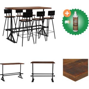 vidaXL 7-delige Barset massief gerecycled hout - Set tafel en stoelen - Inclusief Houtreiniger en verfrisser
