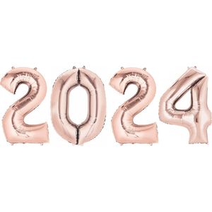 Ballon Cijfer 2024 Oud En Nieuw Versiering Nieuw Jaar Feest Artikelen Rose Gouden Happy New Year Ballonnen Rose Goud – 70 cm