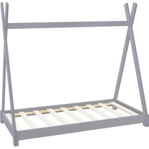 Kinderbed Tipi 70x140 cm lichtgrijs gemaakt van dennenhout Houten bed met lattenbodem ML design