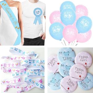 32-delige Genderreveal set Boy met sjerp, rozet, buttons, ballonnen en armbanden - boy - girl - zwanger - geboorte - baby - genderreveal - babyshower