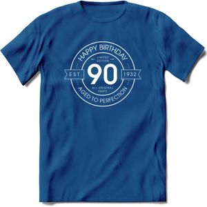 90th Happy Birthday T-shirt | Vintage 1932 Aged to Perfection | 90 jaar verjaardag cadeau | Grappig feest shirt Heren – Dames – Unisex kleding | - Donker Blauw - L