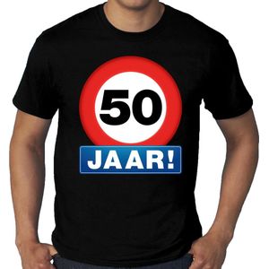 Grote maten stopbord / verkeersbord 50 jaar verjaardag t-shirt - zwart - heren - Abraham 50e verjaardag - Happy Birthday vijftig jaar shirts / kleding XXXL