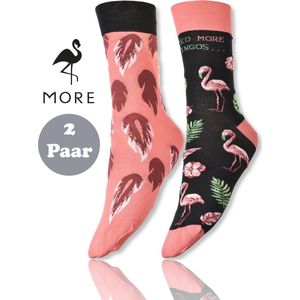 More Fashion - Heren Sokken - 2-Pack - Maat 39 40 41 42 - Leuk Asymmetrisch Print - Kleurrijk - Flamingo - Dierenprint - MADE IN EU